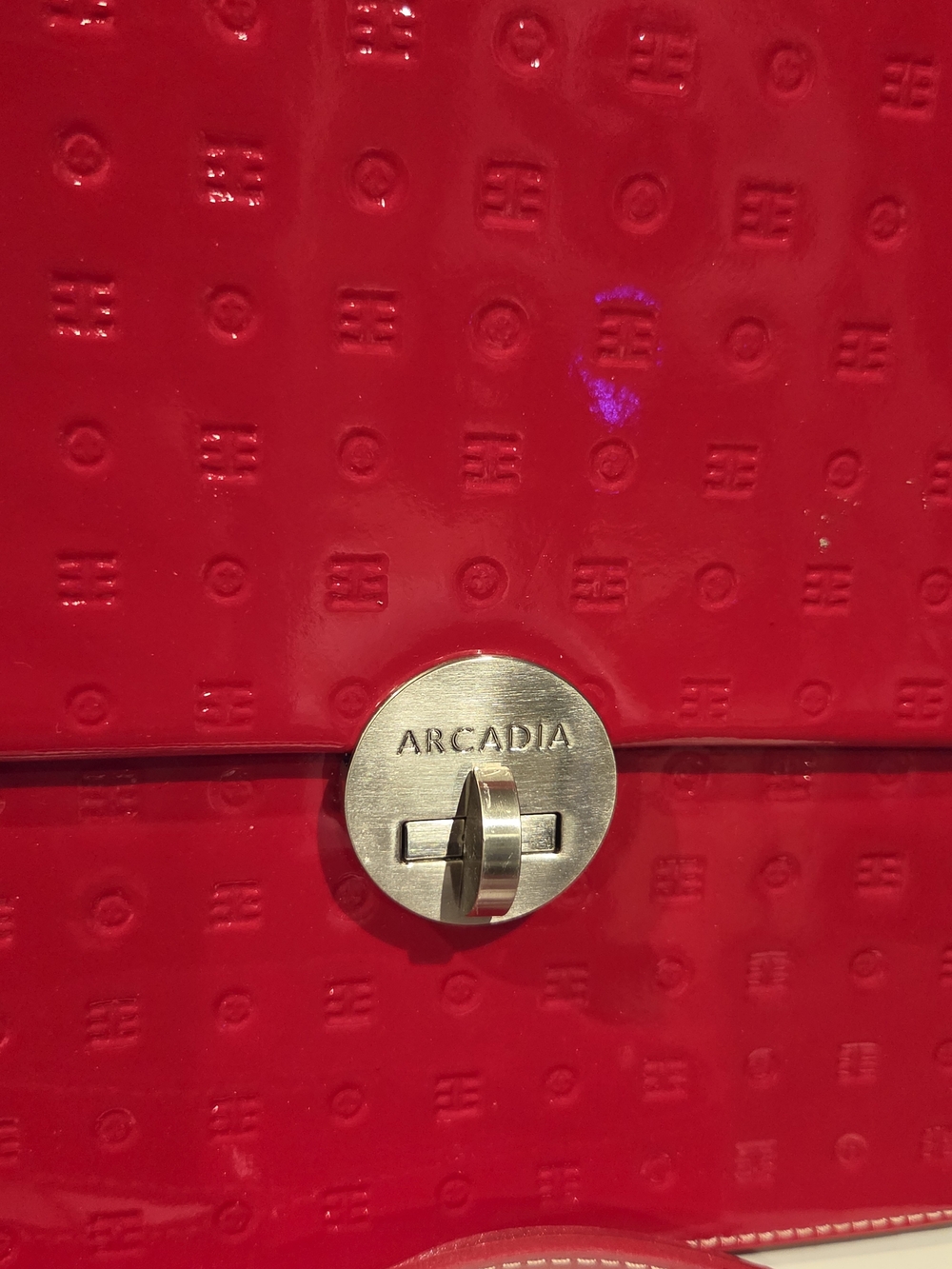 Arcadia Red Patent Leather Embossed Logo Handbag - Made In Italy - Picture 10 of 16